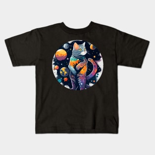 Colorful Cute Cat - Cat Beautiful Moon - Cat Lover Kids T-Shirt